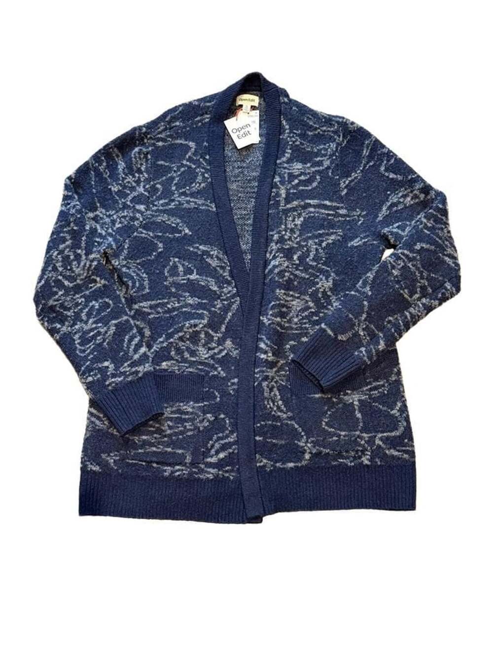 NWT Nordstrom Open Edit Open Front Jacquard Cardigan in Navy Heather Size XL